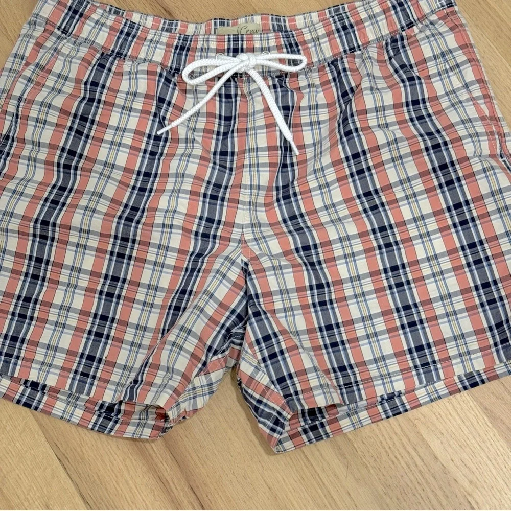 J CREW Swim Trunks Mens L Plaid Mesh-Lined 6